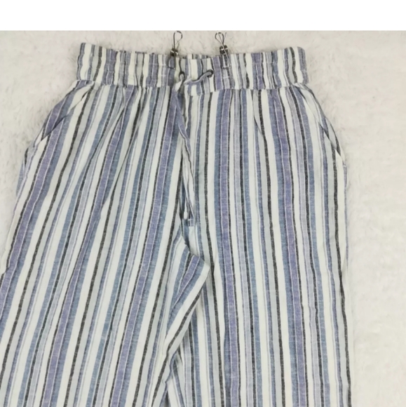 Naturals D&Co Womens Pants Wide Leg Linen Blend Blue Stripe Pull On Pants SZ 1x - Picture 4 of 9